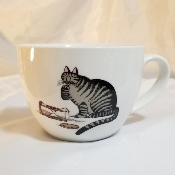 Unique Kliban Style Cat with Hourglass Coffee Mug - White 17oz Graphic Tea Cup - Picture 5 of 5